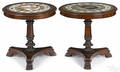 Pair of Italian mahogany center tables with mosaic tops ca 1830