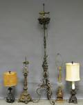 Baroquestyle Painted Wrought Iron Floor Lamp and Four Decorative Table Lamp Bases