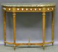 Louis XVIstyle Marbletop Giltmetal and Porcelain Medallionmounted Dshaped Beechwood Console Table