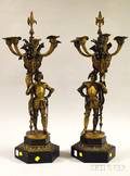 Pair of Brass Crusader Figural Fivelight Candelabra