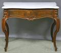 Victorian Rococo Revival White Marbletop Serpentine Carved Walnut Side Table