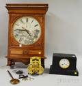 Seth Thomas Oak Wall Clock and French Black Slate Mantel Clock