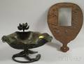 Japanese Cast Metal Fanshaped Frame and Water Lily Figural Dish