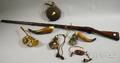 Six Firearms Related Items and a Brass Automobile Horn