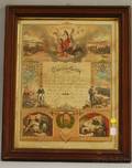 Walnut Framed Chromolithograph 1878 Vermont GAR Muster Certificate