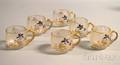 Set of Six French Acidetched and Enamel Floraldecorated Art Glass Punch Cups