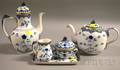 Fivepiece Bing  Grondahl Gilt Blue and White Porcelain Tea and Coffee Set