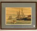 Framed Offset Mechanical Print Depicting a Dock Scene