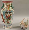 Chinese Hexagonal Porcelain Vase and a Birdform Pitcher