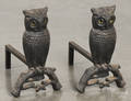 Pair of cast iron owl andirons