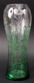 19th Century Wheel Cut Green Cut To Clear Vase