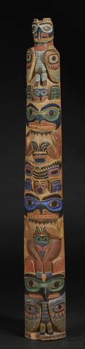 Northwest Coast Carved and Painted Wood Totem Pole