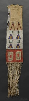Lakota Pictorial Beaded and Quilled Hide Pipebag