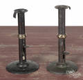 Two tin wedding band hogscraper candlesticks