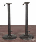 Pair of wrought iron hogscraper candlesticks