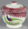 Red spatter peafowl covered sugar bowl