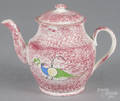 Red spatter peafowl teapot
