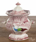Red spatter peafowl sugar bowl
