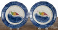 Pair of blue spatter peafowl plates