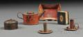Six Miniature Paintdecorated Tinware Household Items