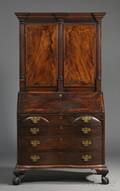 Chippendale Carved and Inlaid Mahogany and Mahogany Veneer Oxbow DeskBookcase