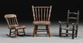Three Miniature Painted Wooden Doll Chairs
