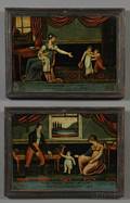 Two Framed Glass Transfer Genre Paintings
