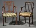 Two Federal Carved Mahogany Squareback Armchairs