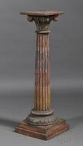 Carved and Painted Wood Plinth with Corinthian Capital