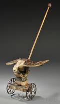 Polychromepainted Wooden American Eagle and Shield Childs Mechanical Push Toy