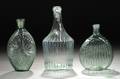 Two Aquamarine Blownmolded Glass Flasks and a Bottle