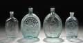 Four Historical Light Aqua Blownmolded Glass Flasks