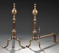Pair of Bell Metal Belted Balltop Andirons