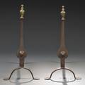 Pair of Urntop Brass and Iron Knife Blade Andirons