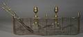 Set of Federal Brass and Iron Acorntop Andirons Firescreen and Two Tools