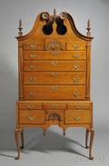 Queen Anne Carved Cherry Scrolltop High Chest of Drawers