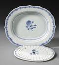 Blue and White Floraldecorated Porcelain Meat Platter with Drainer