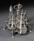 Silver and Cut Glass Cruet Stand with Casters