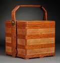 Wood and Woven Bamboo Twotier Picnic Box