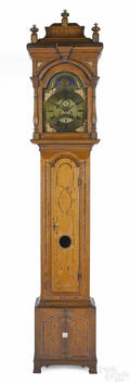 Important Lancaster Pennsylvania Queen Anne cherry tall case clock dated