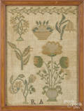 Two Pennsylvania silk on linen samplers
