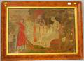 English Painted Silk and Needlework Country Scene of a Young Couple and a Girl