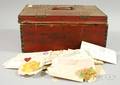 Brass Tackembellished Redpainted Leatherclad Box Containing Mostly Early 20th Century Correspondence to Myra Smith of East Sandwich