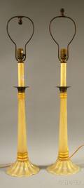 Pair of Italian Murano Art Glass Candlestickform Lamps