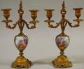 Pair of Louis XVstyle Giltormolu Mounted Handpainted Genre Scenedecorated Porcelain Candelabra