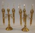 Pair of Threelight Brass Candelabra