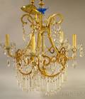 Continentalstyle Colorless Cut Glass and Brass Fivelight Chandelier