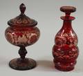 Two Bohemian Ruby Overlay Glass Items