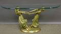 Modern Glasstop Dshaped Console Table with Cast Brass Young Maidens Dancing Figural Base