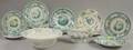 Nineteen English Teal Transfer Pattern Staffordshire Plates a Nonpareil Teapot and a J Clement Basin